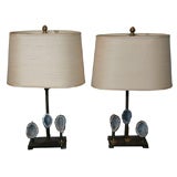 Pair of Brass Lamps with Geodes mounted on Base