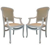 Pair of Ivory Side Chairs  Upholstered in Natural Linen