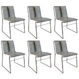 Set of Six  Acrylic and Chrome Dining Chairs by Charpentier