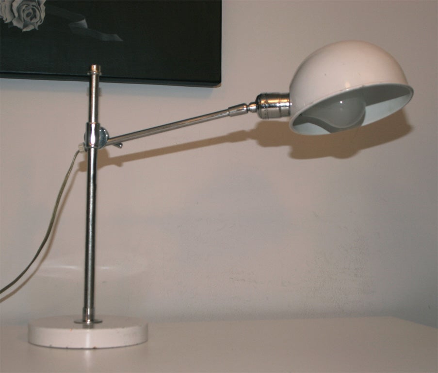 White Painted Steel and Chrome Adjustable Desk / Table Lamp
