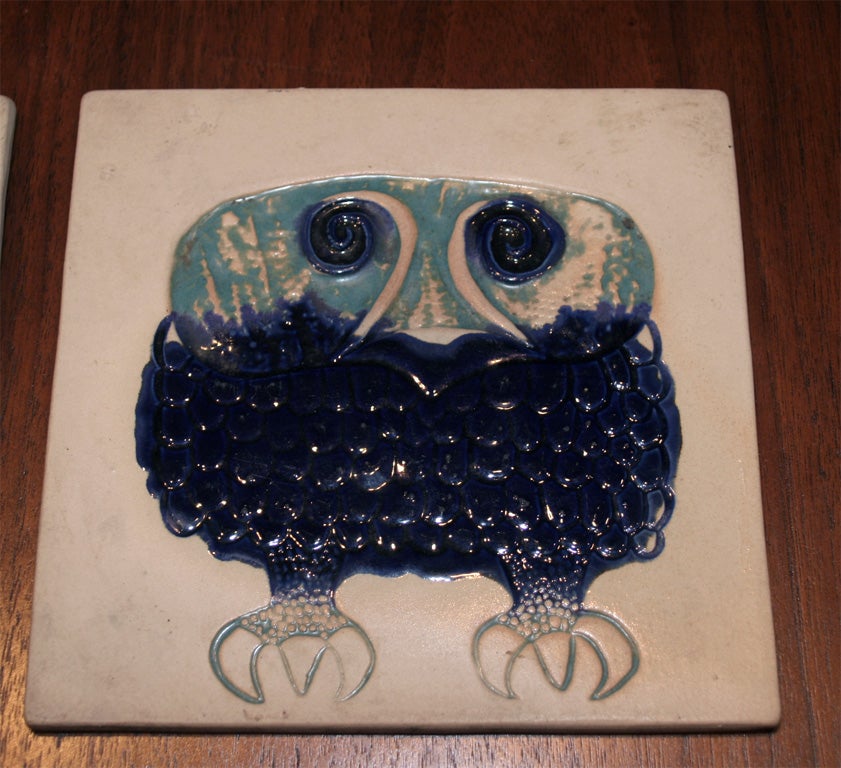 American Ceramic Plaques Depicting Owls by David Gil