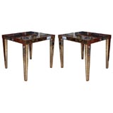 Mirrored End Table with Faux Tortoise Trim