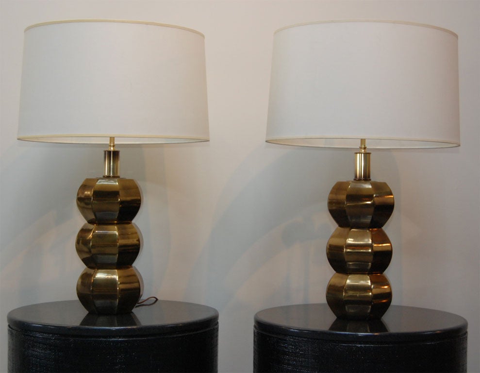 PAIR OF WONDERFUL BRASS STACKED BALL LAMPS
