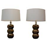 PAIR OF WONDERFUL BRASS STACKED BALL LAMPS