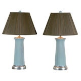 Pair of Turquoise Ceramic Lamps by Charlie West