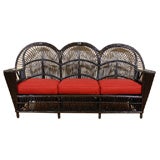 20th Century Stick Wicker Sofa with new cushions