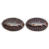 Pair of 19th C French Majolica Fish attached to a wicker platter