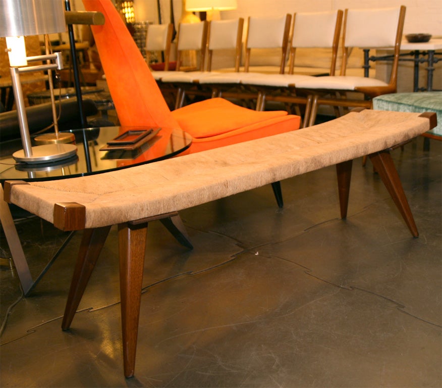Woven jute and teak bench from the California designer.