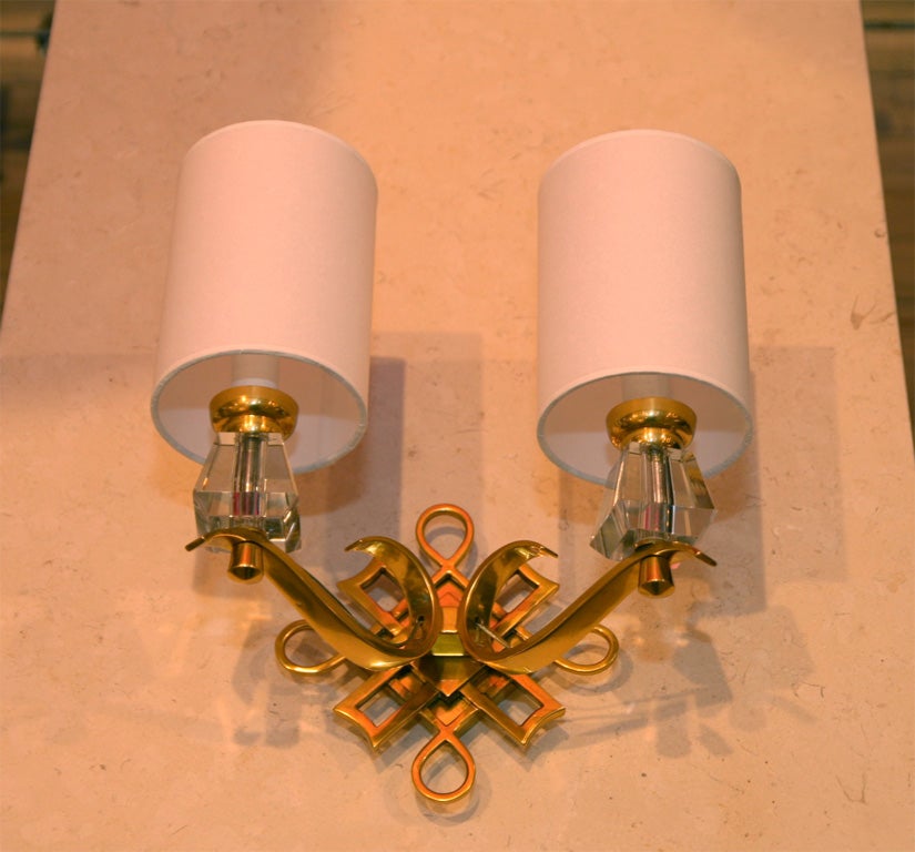 French Bronze and Crystal Sconces