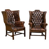 Pair Leather Wing Chairs