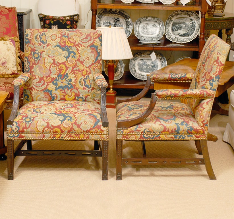 Mahogany Pair Gainesborough Chairs For Sale