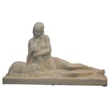 Art Deco Ceramic of Woman with Gazelle by Lemanceau