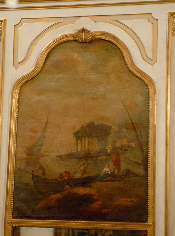 XIXe siècle Miroir Trumeau de style Louis XVI avec paysage marin, vers 1860 en vente