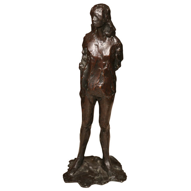 Bronze Figural Sculpture of A Woman standing, Signed "Saturday Sale"