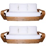 Pair of Matching Paul Frankl Style Rattan Settees Pair of Matching Paul Frankl Style Rattan Settees