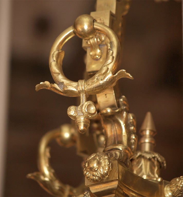 Lustre ancien en bronze doré et marbre Bon état - En vente à New Orleans, LA