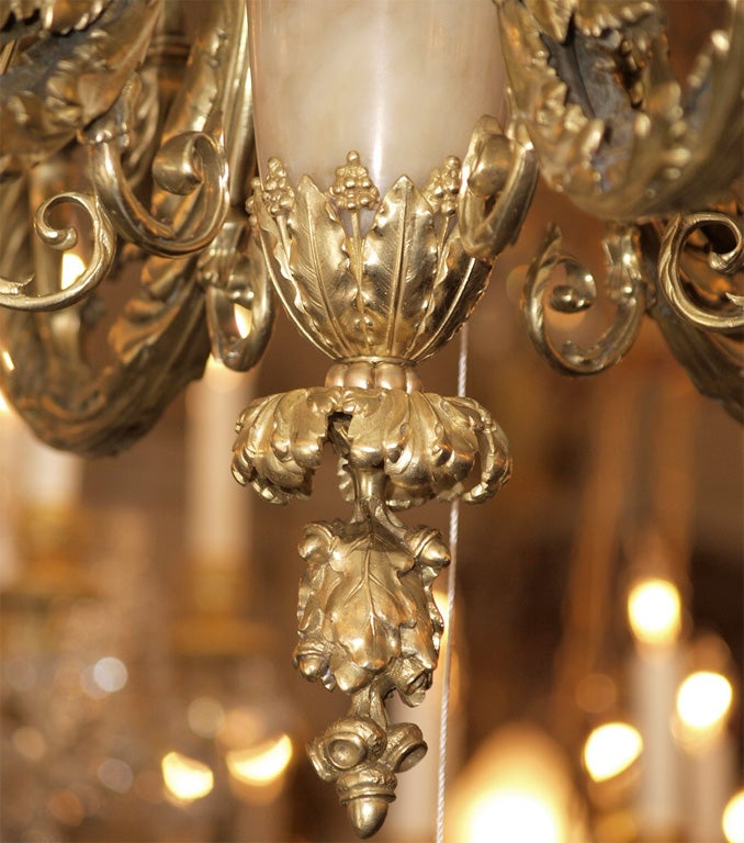 Antique Bronze Dore and Marble Chandelier In Good Condition For Sale In New Orleans, LA