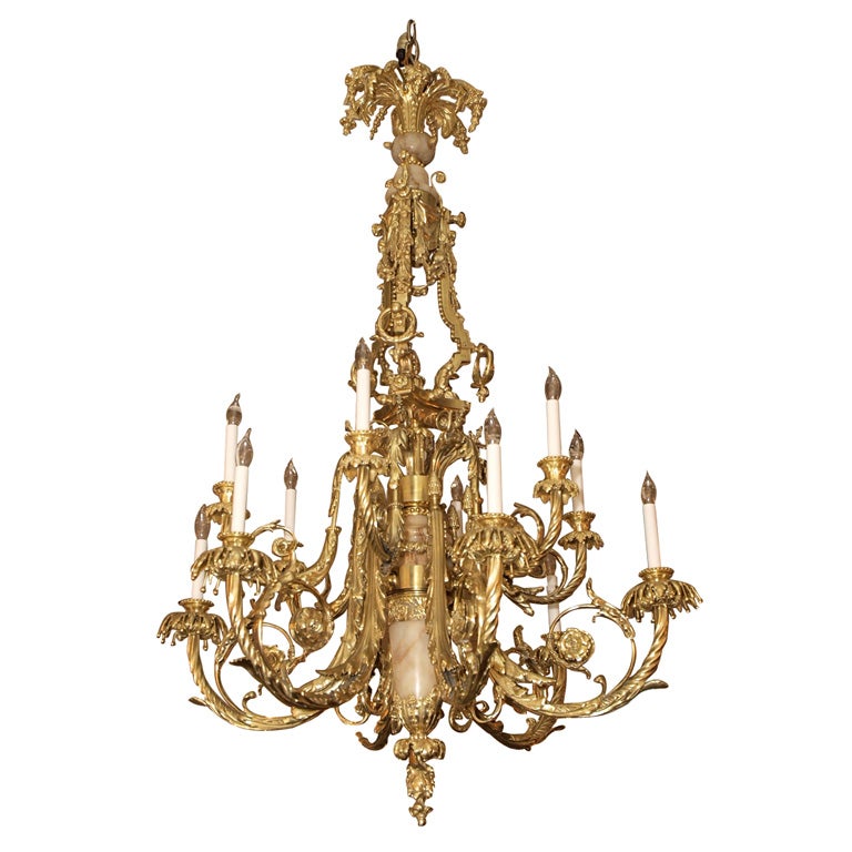 Antique Bronze Dore and Marble Chandelier