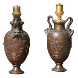Pair French Patinated Bronze Urns
