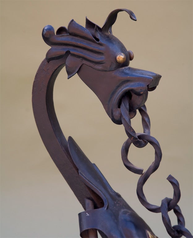 American Wrought Iron Dragon Andirons