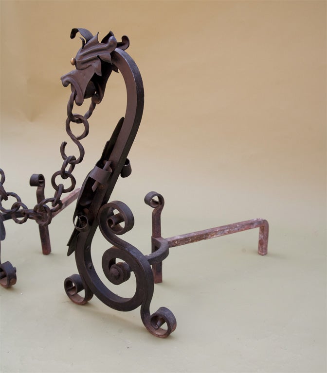 Wrought Iron Dragon Andirons 2