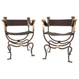 Antique Pair of Iron & Bronze Spanish Revival Chairs
