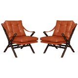 Pair of Leather & Bamboo Frame Chairs