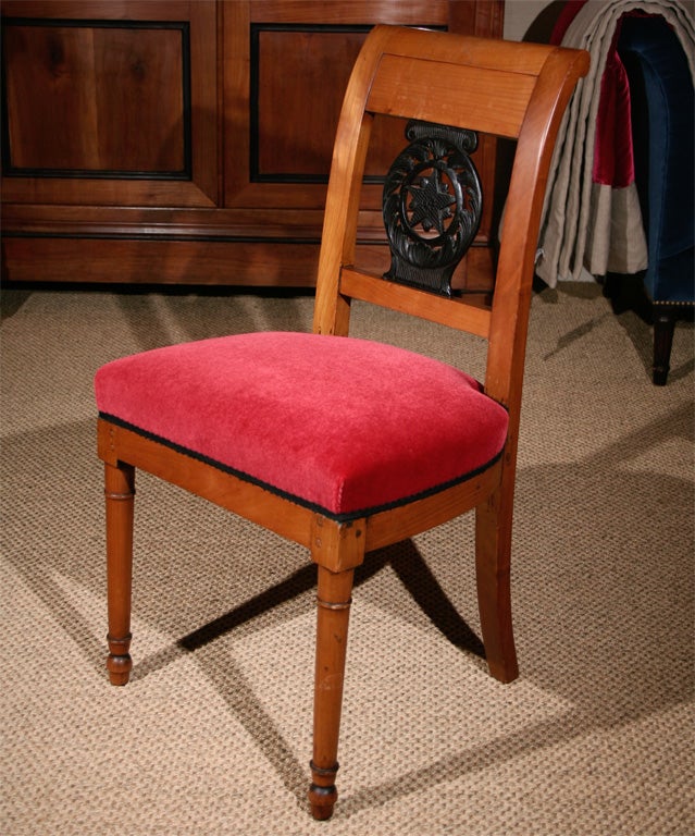 A Pair of Empire Cherry Wood Chairs with Ebonized Splat  Back