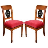 A Pair of Empire Cherry Wood Chairs with Ebonized Splat  Back