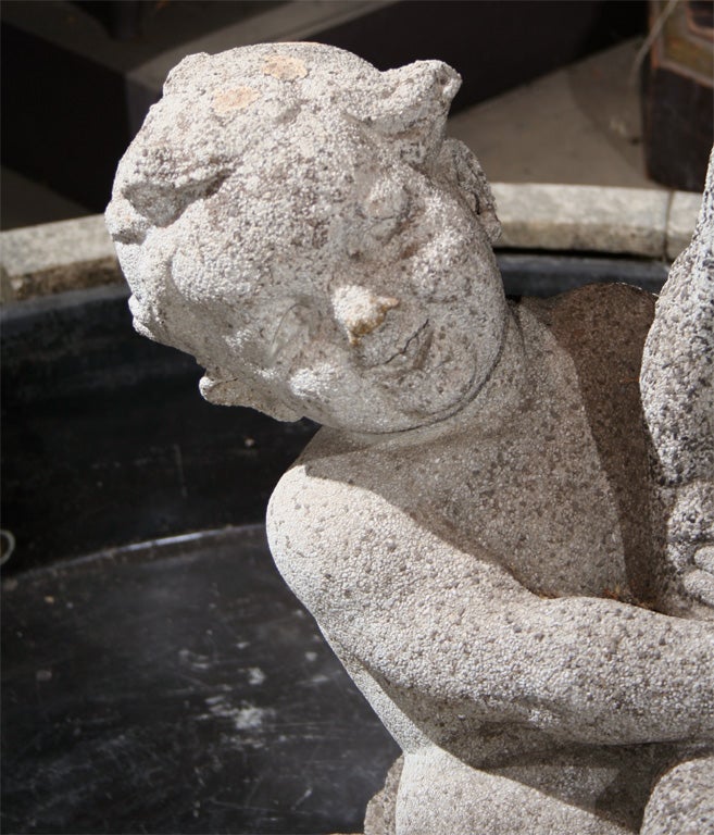French cast stone fountain of a boy on a goose For Sale 1