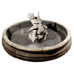 Antique French cast stone fountain of a boy on a goose