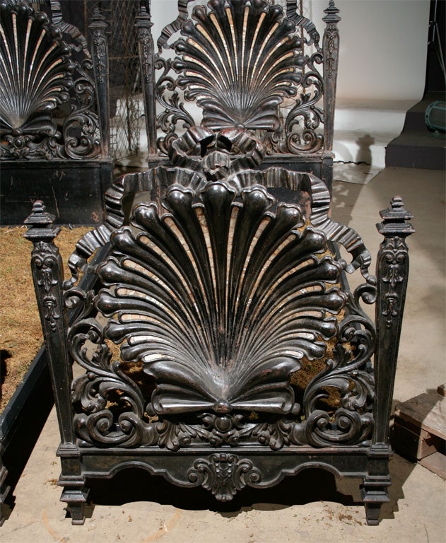 Iron Pair of Italian cast iron and mother of pearl beds For Sale