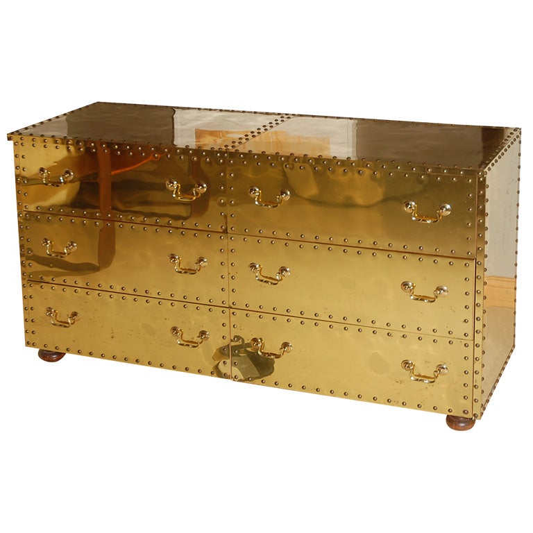Six-Drawer Brass Dresser By Sarreid