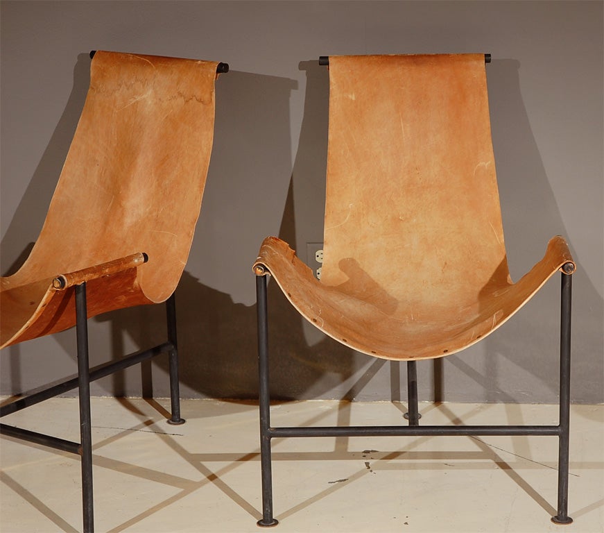 Mid-20th Century Pair Of Leather Sling Chairs