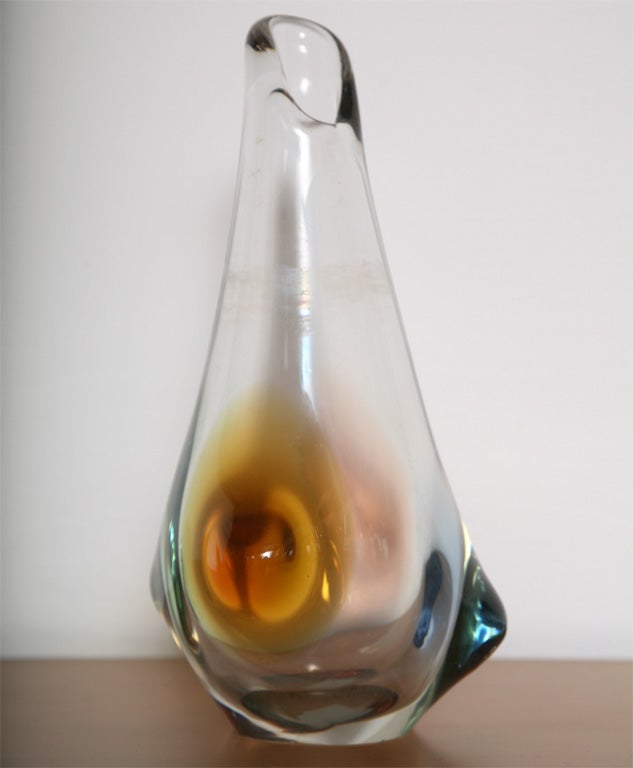 Modern Venini Murano Vase with infusions of amber,peach,green and blue...