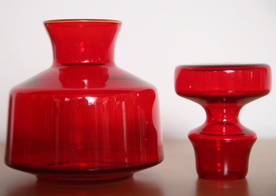 Contemporary Ruby Red Modernist glass bottle