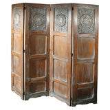 C. 1920 Four Panel Washed Oak Carved Screen