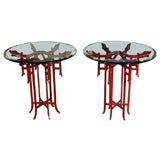 Pair of Painted Iron and Glass End/Side Tables