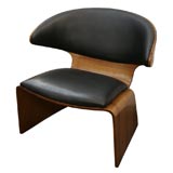Mahogany and Black Leather Bikini Chair by Hans Olsen