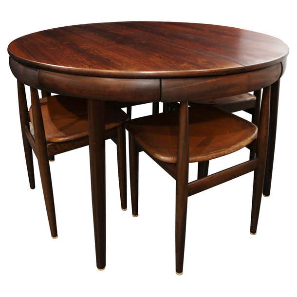 Rosewood Dining Table with Nested Chairs by Hans Olsen at 1stDibs ...