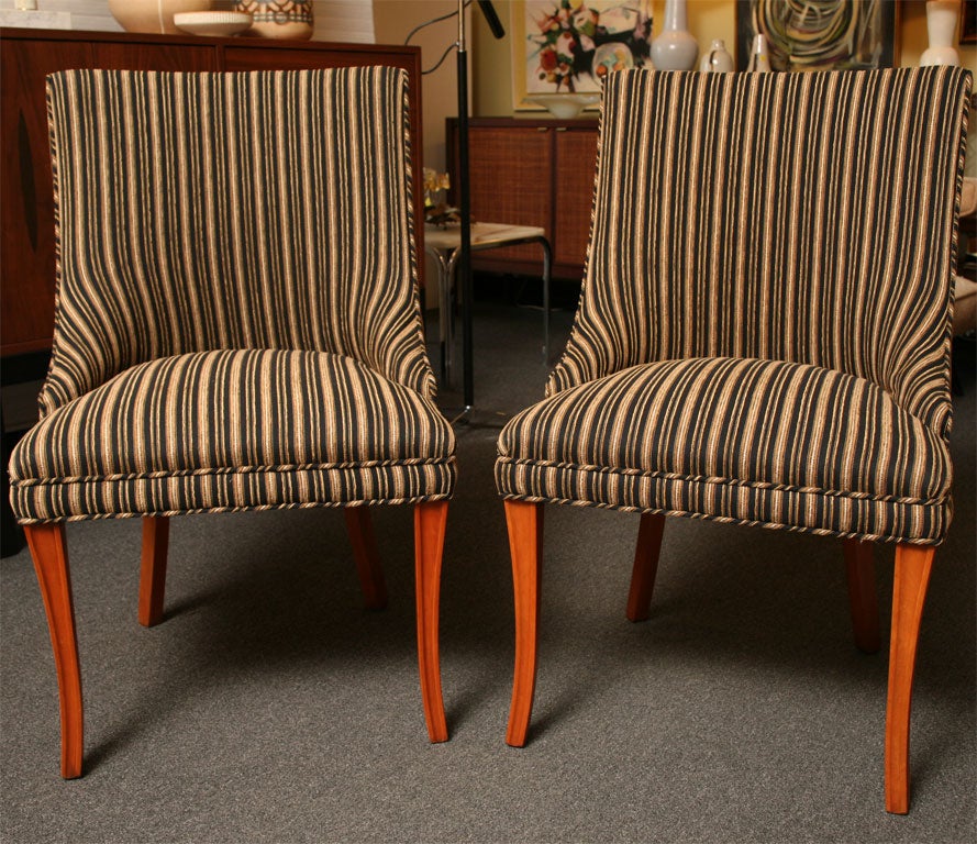 Mid-Century Modern Sleek Tailored 1940s Slipper Side Chairs