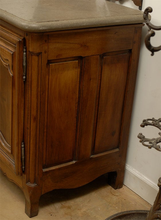 Carved French 18th Century Walnut Buffet with Grey Marble Top and Molded Panels