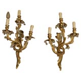 Pair of French Louis XV Style Gilt Bronze Three-light sconces
