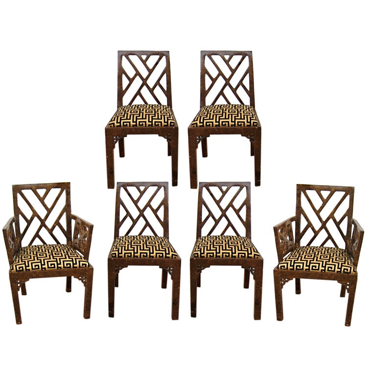 Six Tortoiseshell lacquer Chinese Chippendale dining chairs