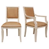 Set of 6 Chalk White Dining Chairs with Tan Leather Upholstery