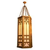 English Hexagonal Carved Wood Lantern
