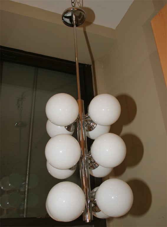 French White Globe Chrome Chandelier