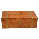 English Lap Desk In Burled  Wood, And Fittings With Brasses