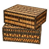 Antique TWO PORCUPINE QUILL BOXES, ONE WITH SOME FITTINGS
