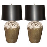 Pair of Large Lamps Made from Old Pottery Jars Pair of Large Lamps Made from Old Pottery Jars